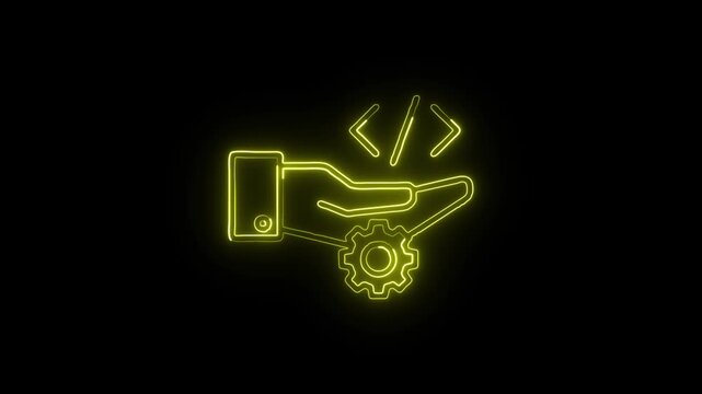 Hand Coding Animation with Glowing Lines on Black Background