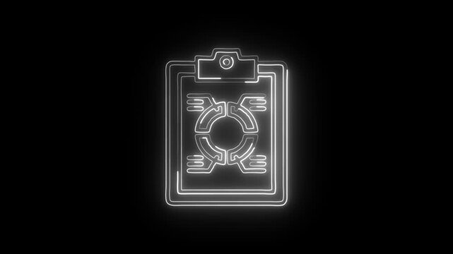 Clipboard Process Diagram Icon Animation with Glowing Lines on Black Background