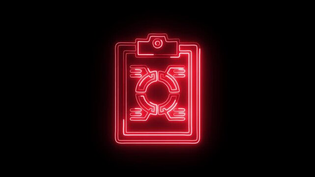 Clipboard Process Diagram Icon Animation with Glowing Lines on Black Background