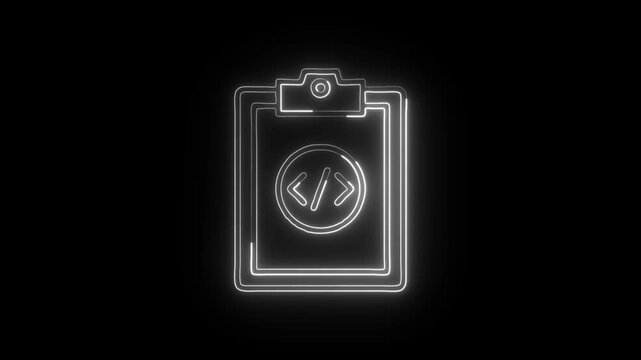 Clipboard Code Snippet Icon Animation with Glowing Lines on Black Background