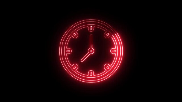 Classic Analog Clock Icon Animation with Glowing Lines on Black Background