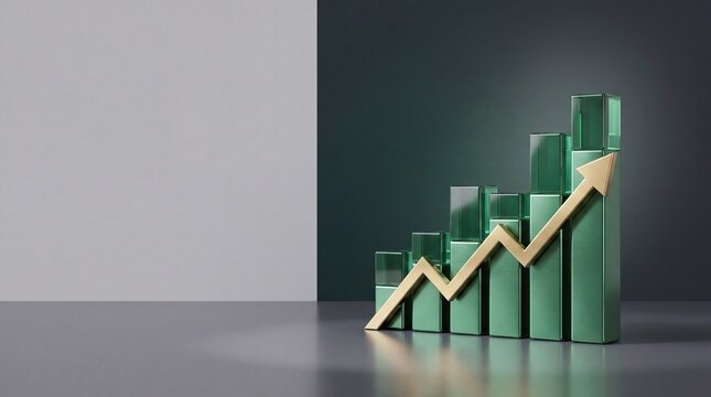Commercial 3D e-commerce sale promotion banner featuring fintech growth chart with copy space
