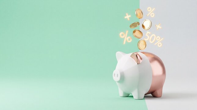Promotional banner cashback sale with piggy bank and copy space