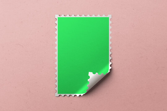 Green stamp with curled corner, suitable as mockup