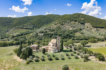 Obraz premium Abbazia Sant Antimo, toscana, senese, panorama