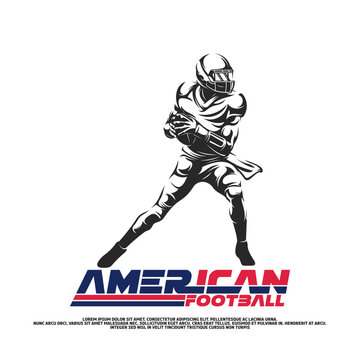 American Football Player Silhouette Vector Illustration, Athletic Sports Logo Design. Perfect for team logo, athletic t-shirt print design, tournament poster, championship badge, emblem