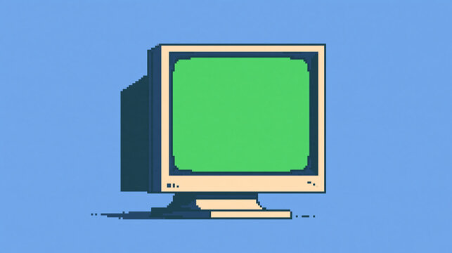 
Retro Pixel Art CRT Monitor Mockup with Green Chroma Key Screen, 8-Bit Vintage Computer Display