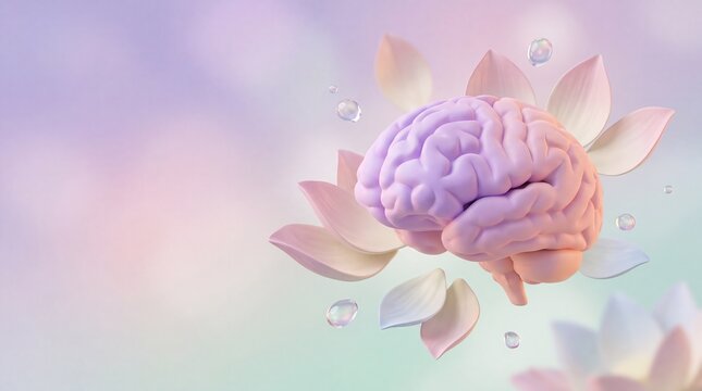 Commercial 3D e-commerce sale promotion banner calm wellness brain with copy space