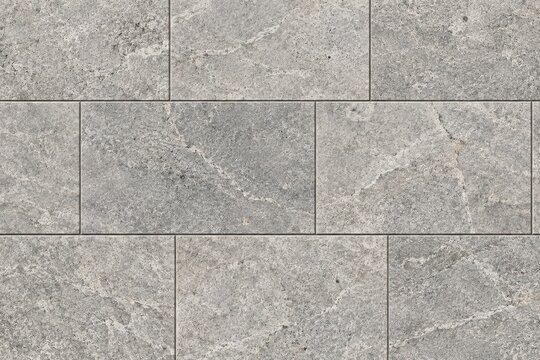 Natural grey stone tile texture with seamless granite paving blocks and architectural limestone floor pattern for exterior design backgrounds