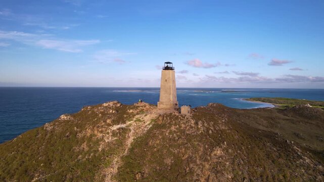 Aerial view of the historic lighthouse in Los Roques, Venezuela.