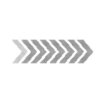 Dotted halftone chevron arrows pointing right on white background