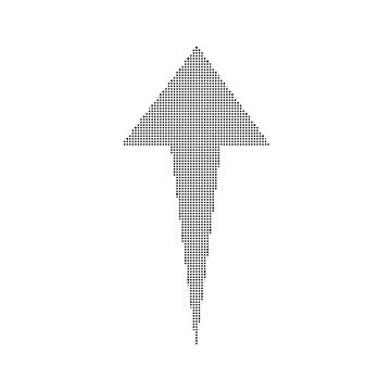 Pixelated grey upward pointing arrow isolated on white background