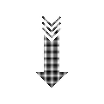 Photo of a black dotted downward arrow on a plain white background