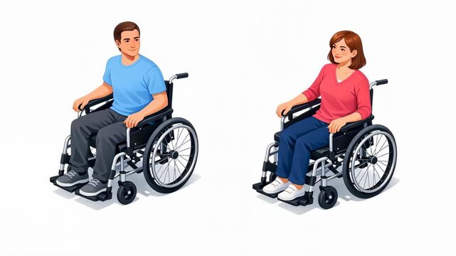 Two people sit in wheelchairs, facing forward