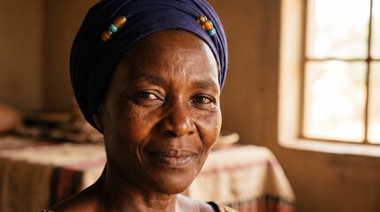 A striking portrait of an African woman capturing her innate beauty and grace