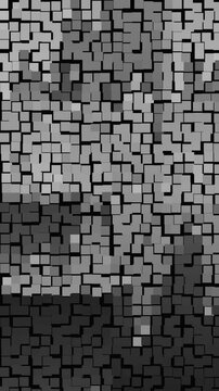 Abstract gray mosaic blocks shifting in a seamless digital texture background animation.