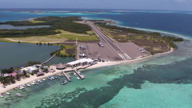 Aerial view of Los Roques airport in Venezuela.