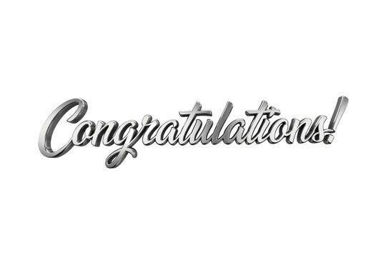Metallic silver script text reading congratulations with a 3 d beveled edge effect isolated on a transparent background