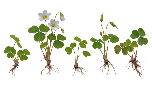 Wood sorrel edible plant set isolated on transparent background