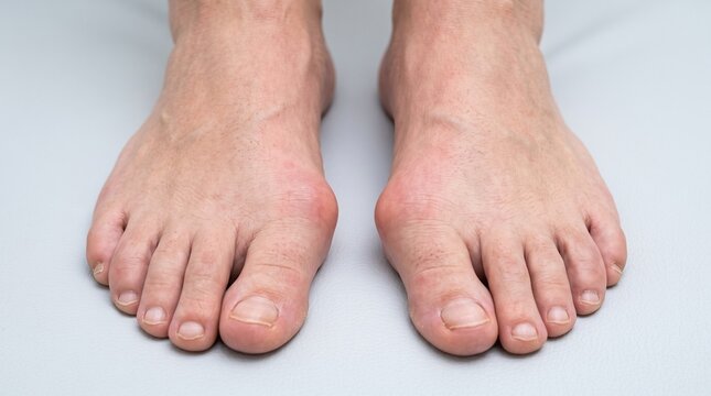 Bilateral hallux valgus foot deformity and bunions, orthopaedic awareness close-up