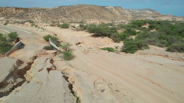 Aerial view of arid landscape in Araya, Venezuela.