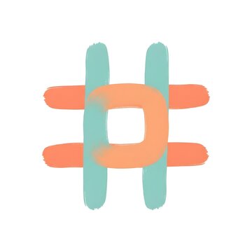 Colorful hand painted hashtag symbol on white background