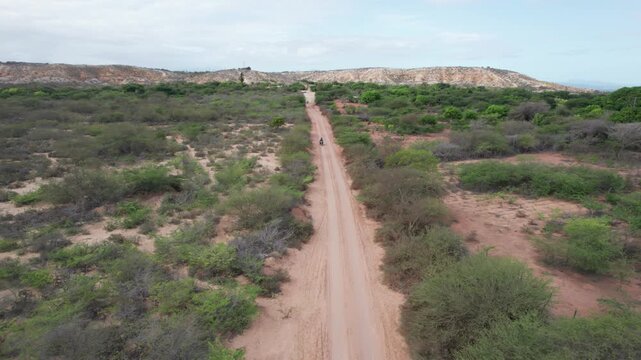 Aerial view of a dirt road in Araya, Venezuela.
