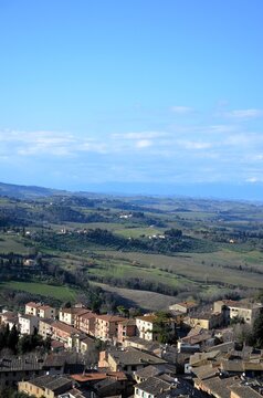 The medieval village of San Gimignano in Tuscany, seen from above