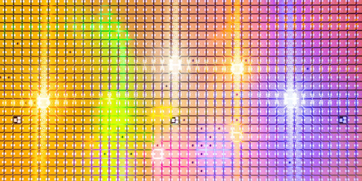 High-tech Macro Photography of a Colorful Silicon Wafer with Microchip Patterns for AI Hardware and Semiconductor Industry Concept.