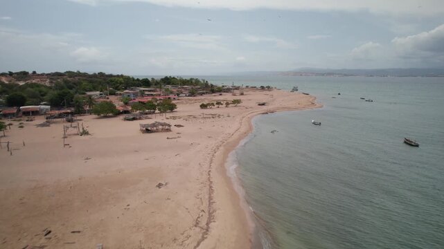 Aerial view of Araya fishing boats on the coast, Venezuela.
