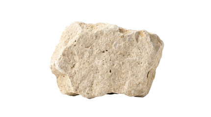 Obraz premium Isolated light beige textured sedimentary rock fragment displaying granular mineral composition captured studio lighting