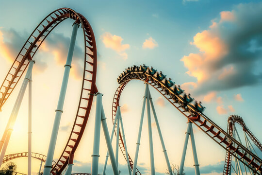 roller coaster in action at an amusement park