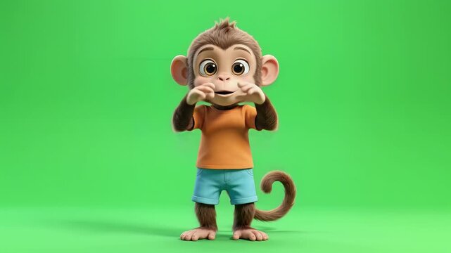 Dancing monkey character performing funny moves on a green screen background