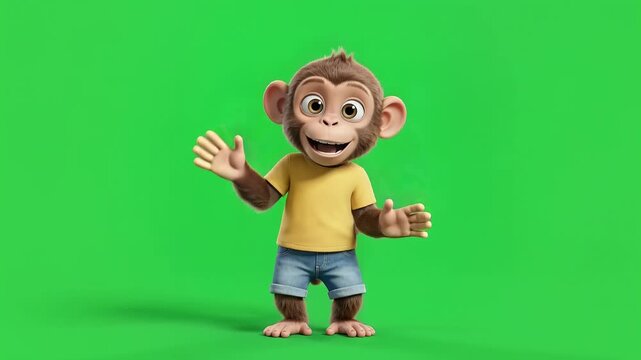 Dancing monkey character doing fun moves on a green screen