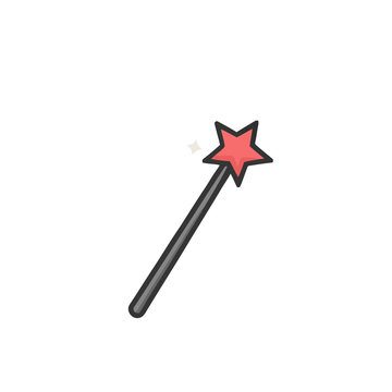 Magic wand with red star on transparent background