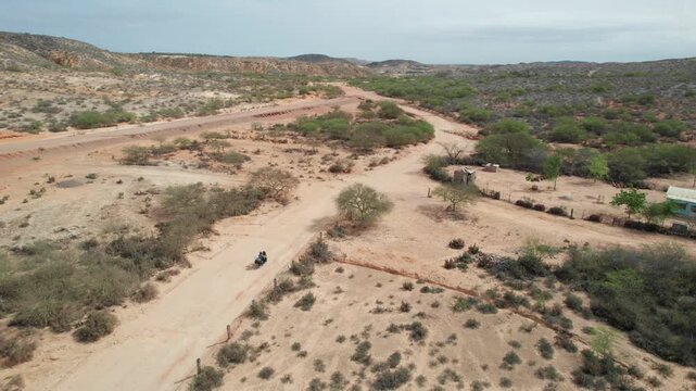 Aerial view of arid landscape in Araya Peninsula, Venezuela.