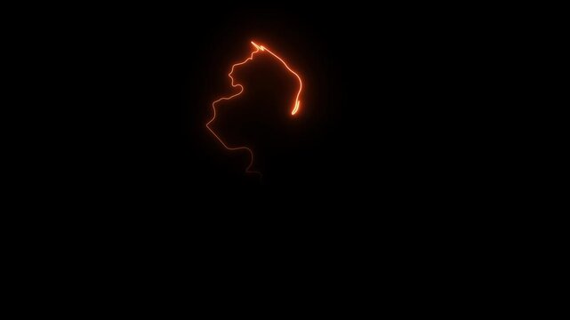 Single orange neon outline of a human profile against a black background