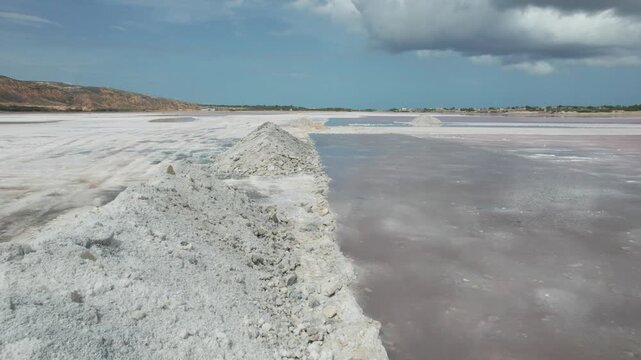 Aerial view of Araya salt flats in Venezuela.