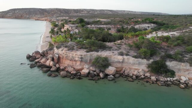Aerial view of the rocky coastline of Araya, Venezuela.