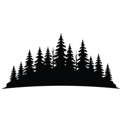 Evergreen forest trees silhouette black shape isolated on white background nature art. © MdBacchu