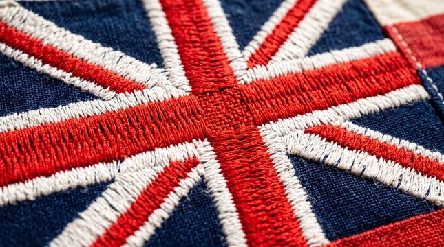 Close-Up of Embroidered British Union Jack Flag Fabric