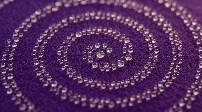 Water Droplets Forming Spiral on Purple Waterproof Fabric