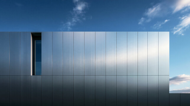 Modern Architecture Metallic Facade with Window Under Blue Sky