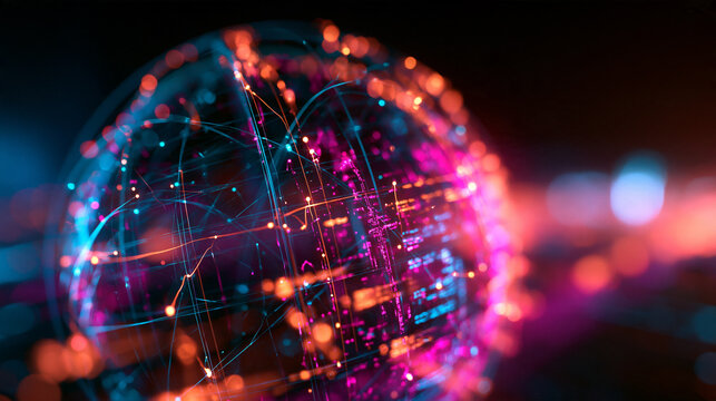 Digital Network Sphere with Glowing Big Data Connections