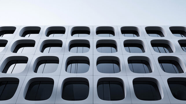 Modern Architecture Building Facade with Geometric Windows