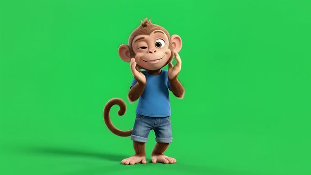 Dancing monkey performing fun happy character animations on green screen