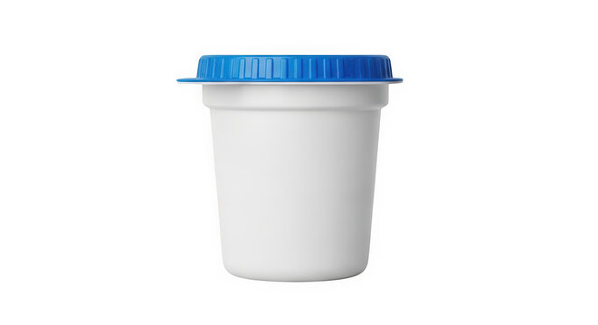 Small plastic medical sample container with blue lid