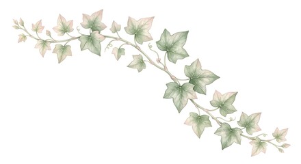 Obraz premium Delicate Watercolor Illustration Of A Trailing Ivy Vine Branch With Green Leaves On White Background