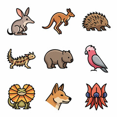 Fototapeta premium Collection of australian wildlife and flora icons