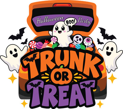 Cute Halloween Trunk or Treat Car with Ghosts, Candy and Bats